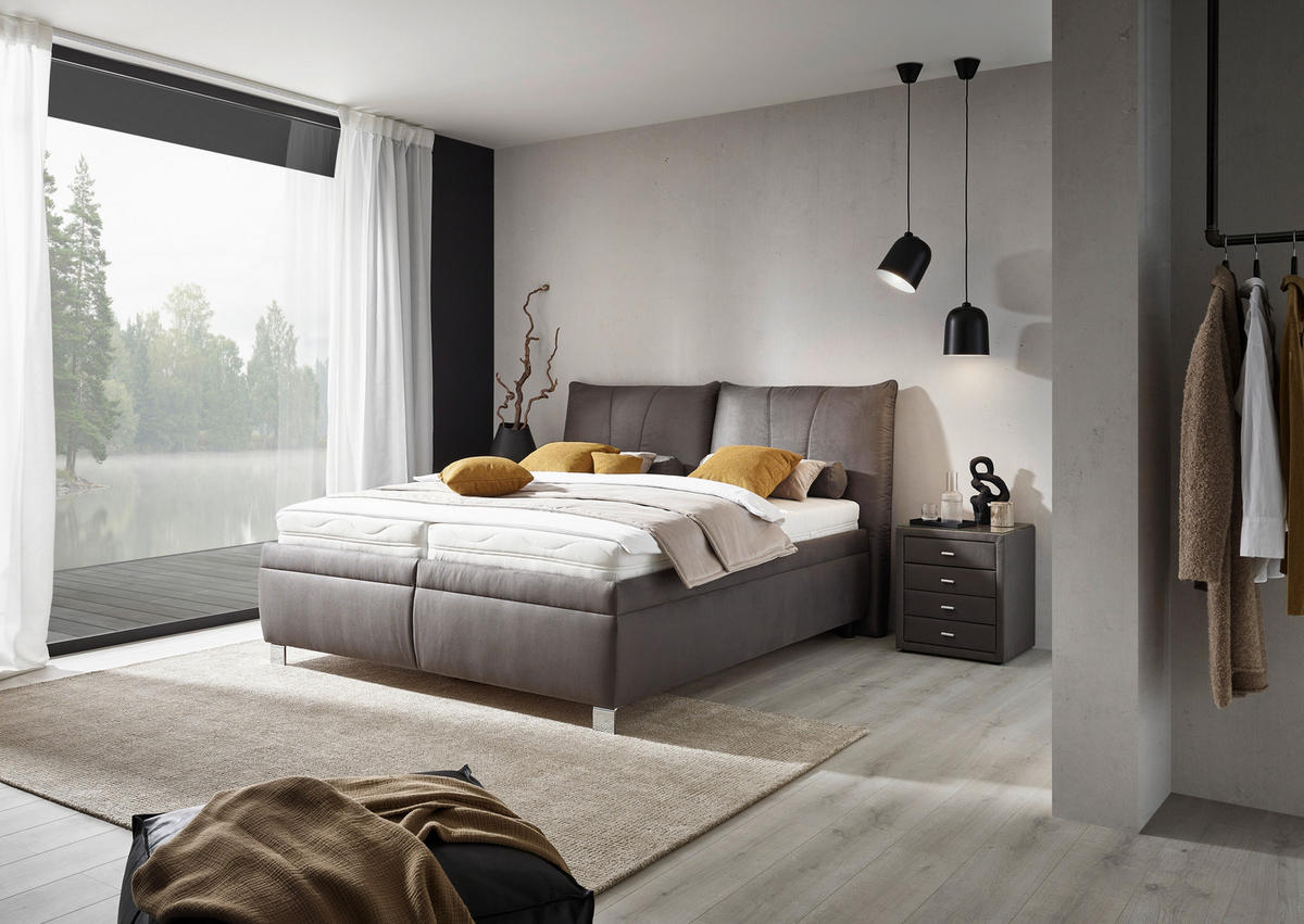 KÁRPITOZOTT ÁGY 180/200 cm  szürke  - nyírfa színű/fehér, Konventionell, textil/fa (180/200cm) - Dieter Knoll