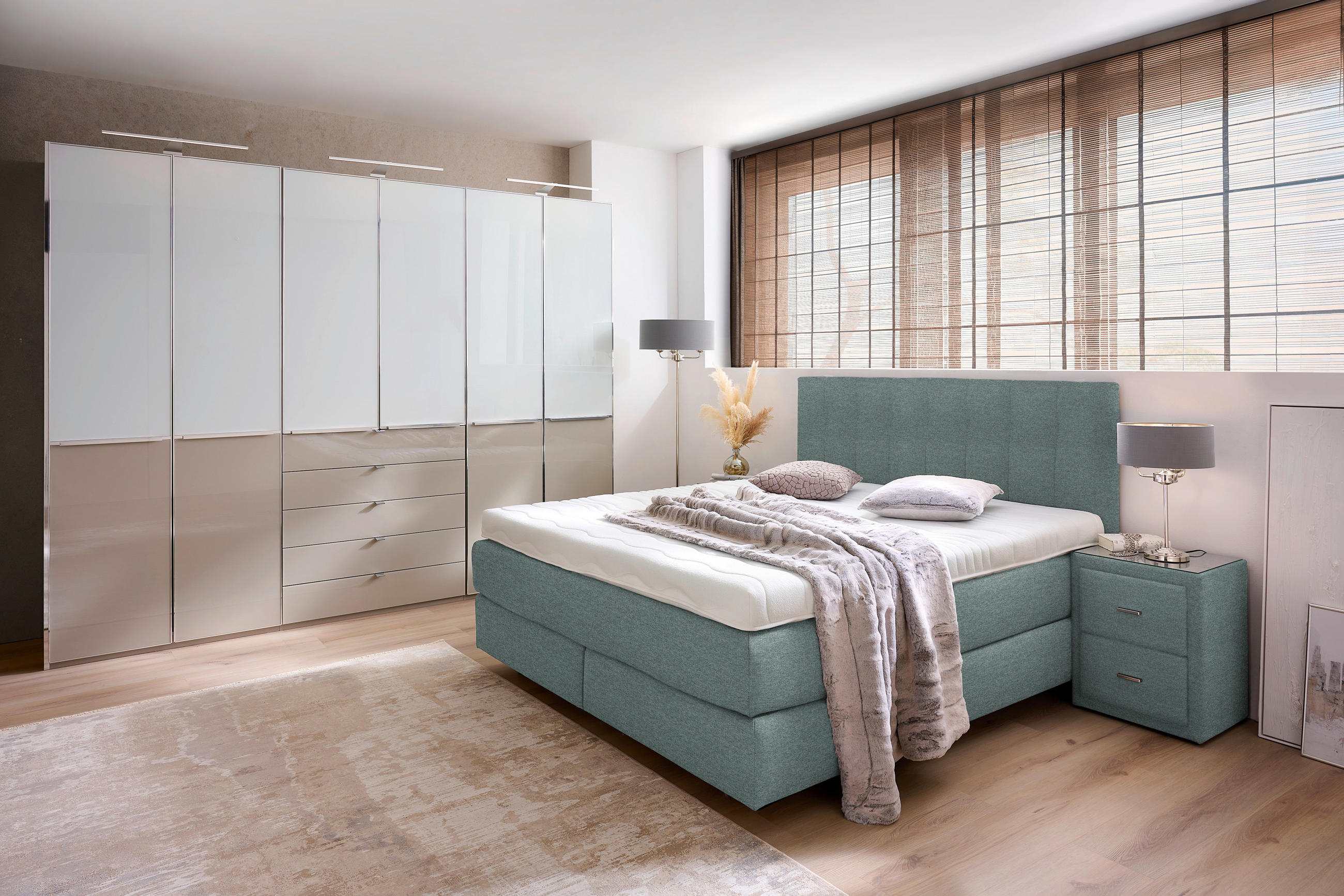 Thumbnail - Beldomo - Sleep Boxspringbett, Hellgrau, Textil, H4, 7-Zonen, Höhe ca. 23 cm, 200x200 cm, Goldenes M, Made in EU, gepols...