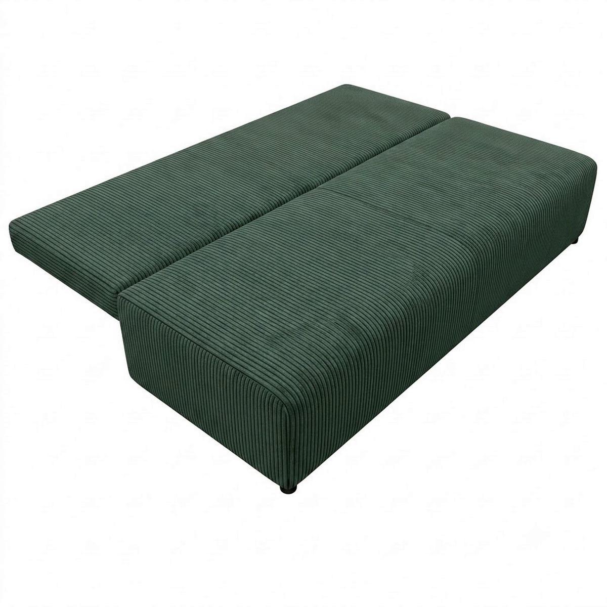 SCHLAFSOFA MILKY Cord Grün  inkl. Rückenkissen, Armlehnenkissen, Bettkasten  - Schwarz/Grün, Design, Kunststoff/Textil (206/87/88cm) - MID.YOU