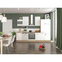 KÜCHENBLOCK 310 cm   in Sonoma Eiche, Weiß Hochglanz  - Edelstahlfarben/Weiß Hochglanz, MODERN, Holzwerkstoff/Metall (310cm) - FlexWell