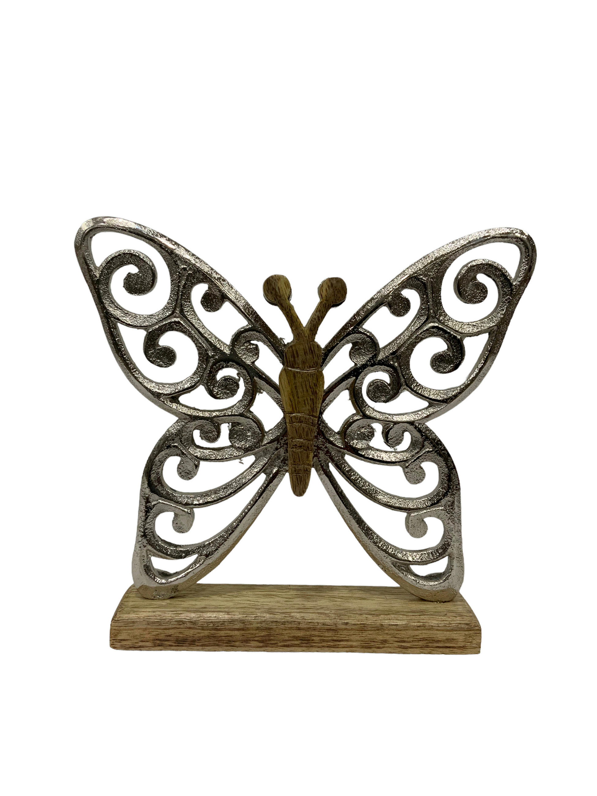 FLUTURAȘ DECORATIV - argintiu/culoare natur, Lifestyle, lemn/metal (16,5cm)