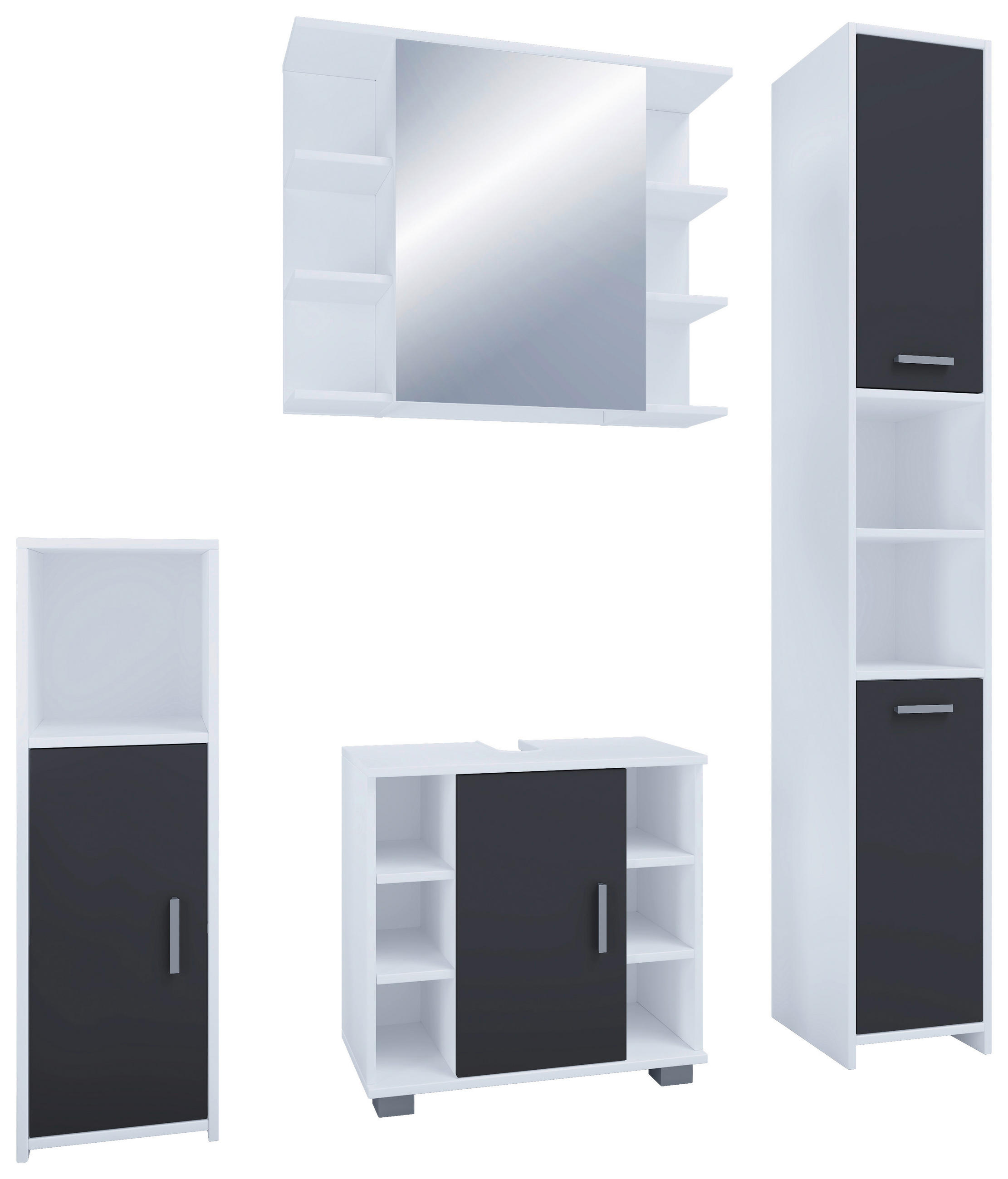 BADEZIMMER 4-teilig  in 120 cm  - Schwarz/Weiß, MODERN, Holzwerkstoff (120cm) - MID.YOU