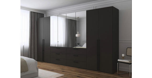 DREHTÜRENSCHRANK 400/223/61 cm,  in Graphitfarben, 8-türig  - Chromfarben/Schwarz, Basics, Glas/Holzwerkstoff (400/223/61cm) - Novel