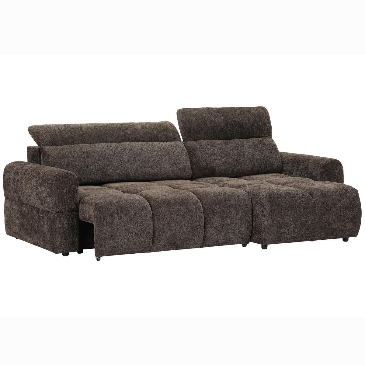 ECKSOFA Dunkelbraun Chenille Bettkasten, Rücken echt, Kopfteilverstellung, Sitztiefenverstellung  - Dunkelbraun/Schwarz, MODERN, Kunststoff/Textil (268/165cm) - Carryhome