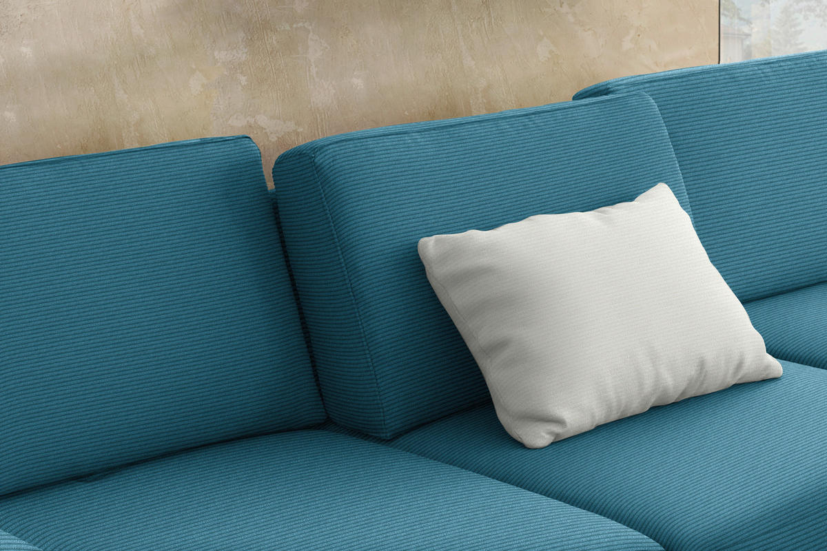 ECKSOFA Cord Petrol  - Petrol/Schwarz, Design, Textil/Metall (298/185cm) - Pure Home Lifestyle