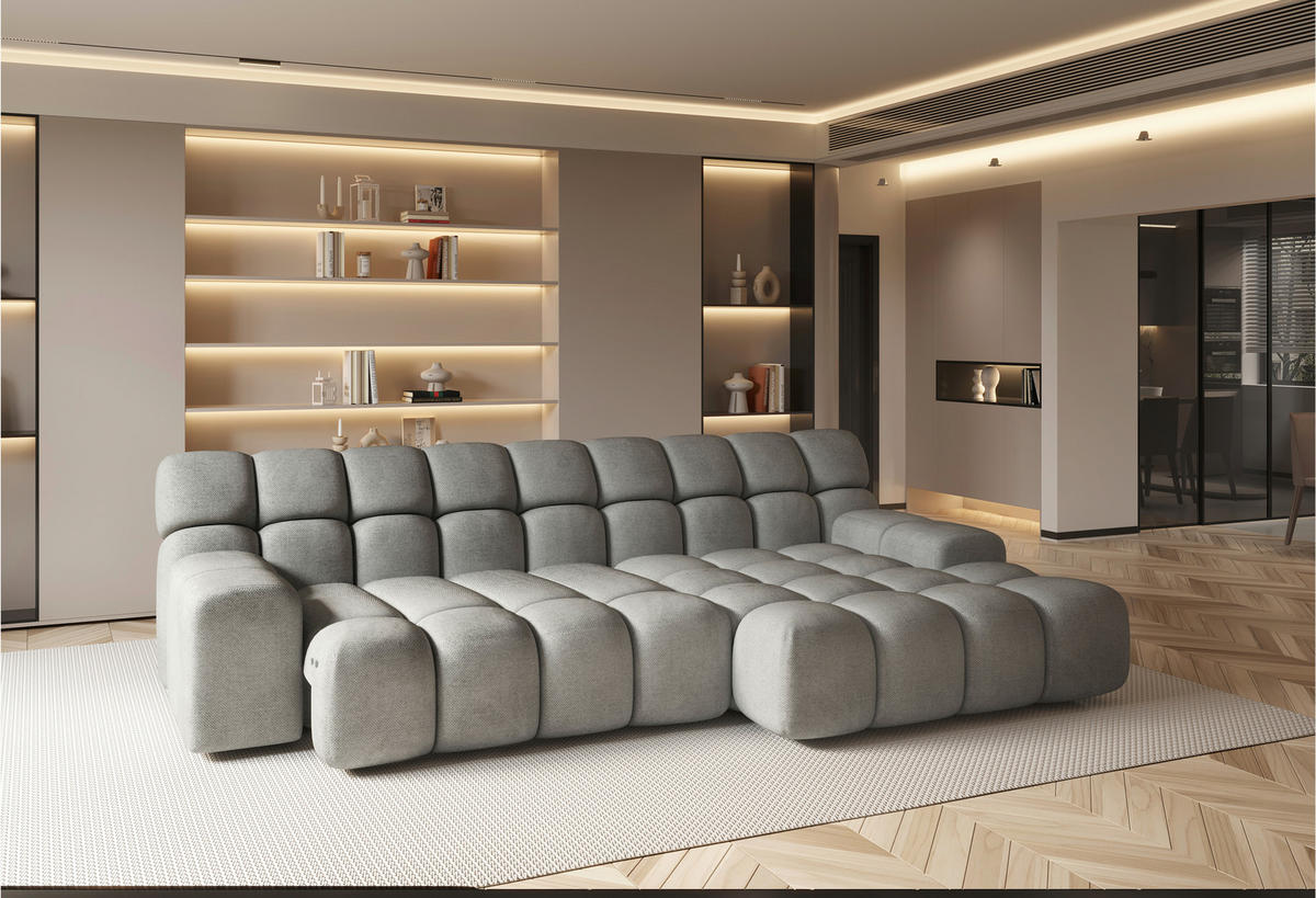 ECKSOFA in Webstoff Silberfarben  - Silberfarben/Schwarz, Modern, Kunststoff/Textil (180/297cm) - Welnova