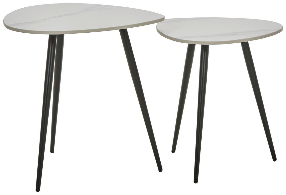 BEISTELLTISCHSET dreieckig Schwarz, Weiß  - Schwarz/Weiß, Trend, Keramik/Metall (49,3/41.1/48/40/50/45cm) - Novel