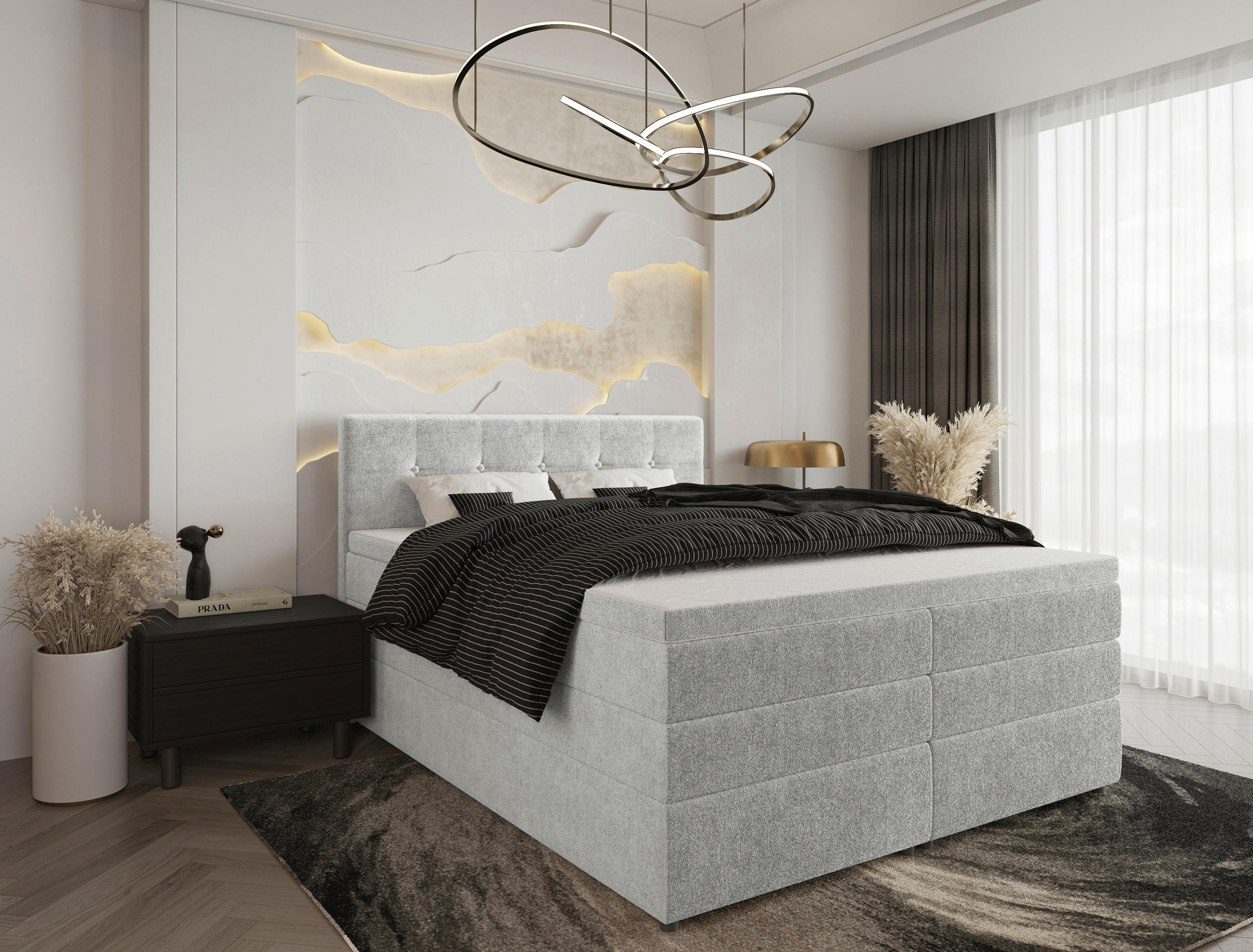 BOXSPRINGBETT 160/200 cm  in Hellgrau  - Hellgrau/Schwarz, KONVENTIONELL, Kunststoff/Textil (160/200cm) - Carryhome