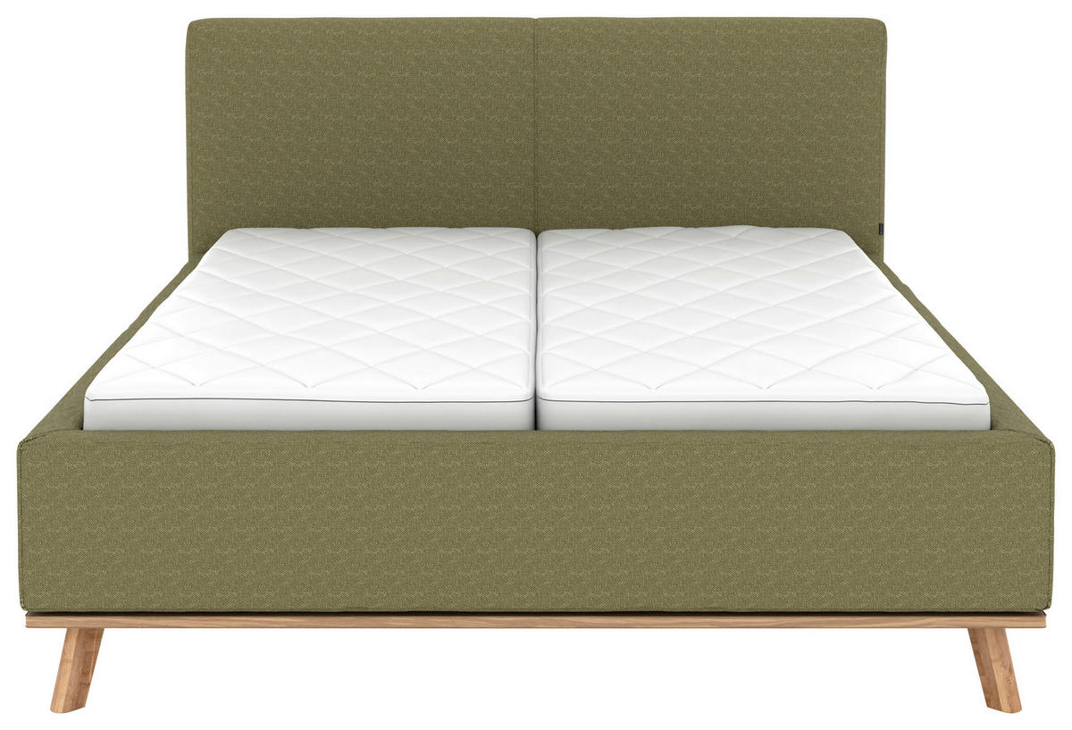POLSTERBETT Matratze, Lattenrost, Bettkasten 160/200 cm  in Olivgrün  - Eichefarben/Weiß, Design, Holz/Textil (160/200cm) - Musterring