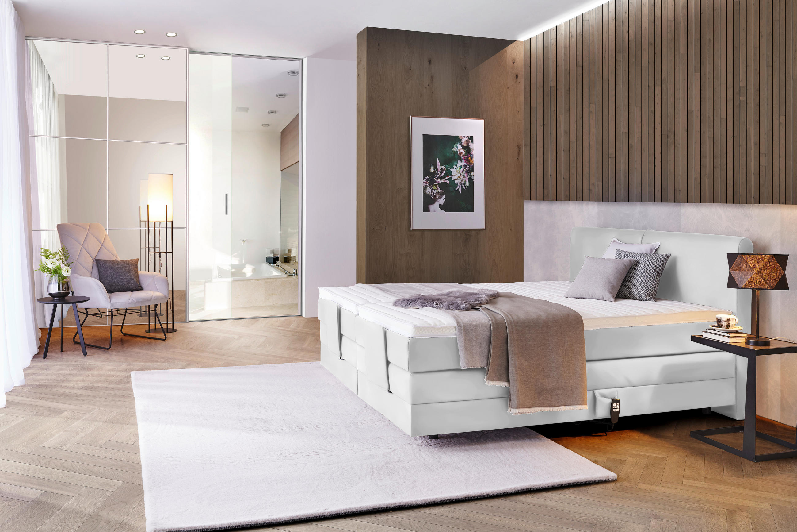 BOXSPRINGBETT 160/200 cm  in Weiss  - Weiss/Schwarz, Design, Kunststoff/Textil (160/200cm) - Hom`in
