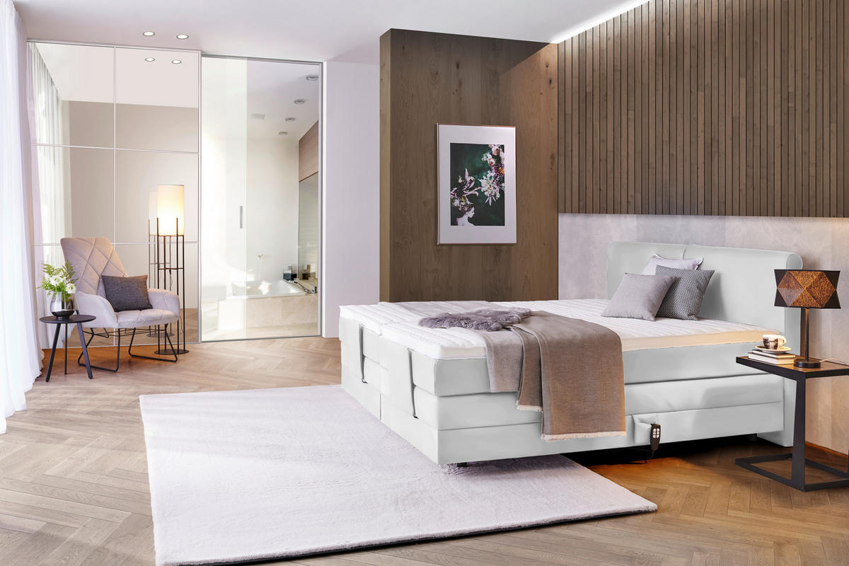 BOXSPRINGBETT 160/200 cm  in Weiss  - Weiss/Schwarz, Design, Kunststoff/Textil (160/200cm) - Hom`in