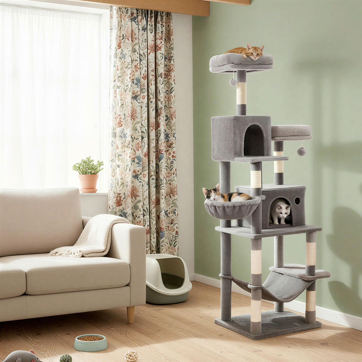KRATZBAUM - Hellgrau, Trend, Papier/Holzwerkstoff (60/199/50cm) - Boxxx