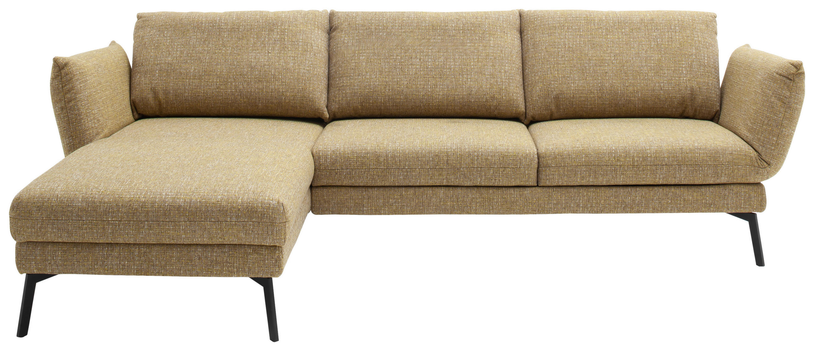 ECKSOFA  in Flachgewebe Gelb Rücken echt, Armteilverstellung, Relaxfunktion, Drehsitzfunktion  175/277 cm  - Gelb/Schwarz, Design, Textil/Metall (175/277cm) - Schöner Wohnen