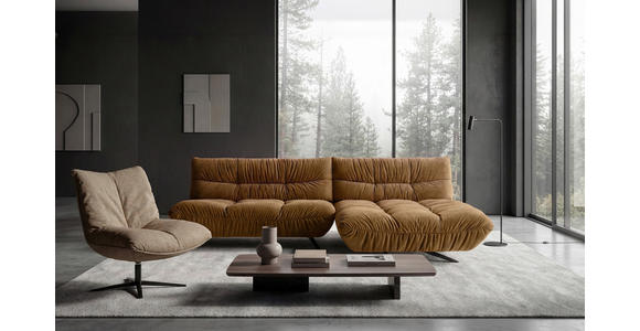 ECKSOFA Beigebraun Chenille Rücken echt, Sitztiefenverstellung  - Beigebraun/Schwarz, Design, Textil/Metall (295/178cm) - Belluti