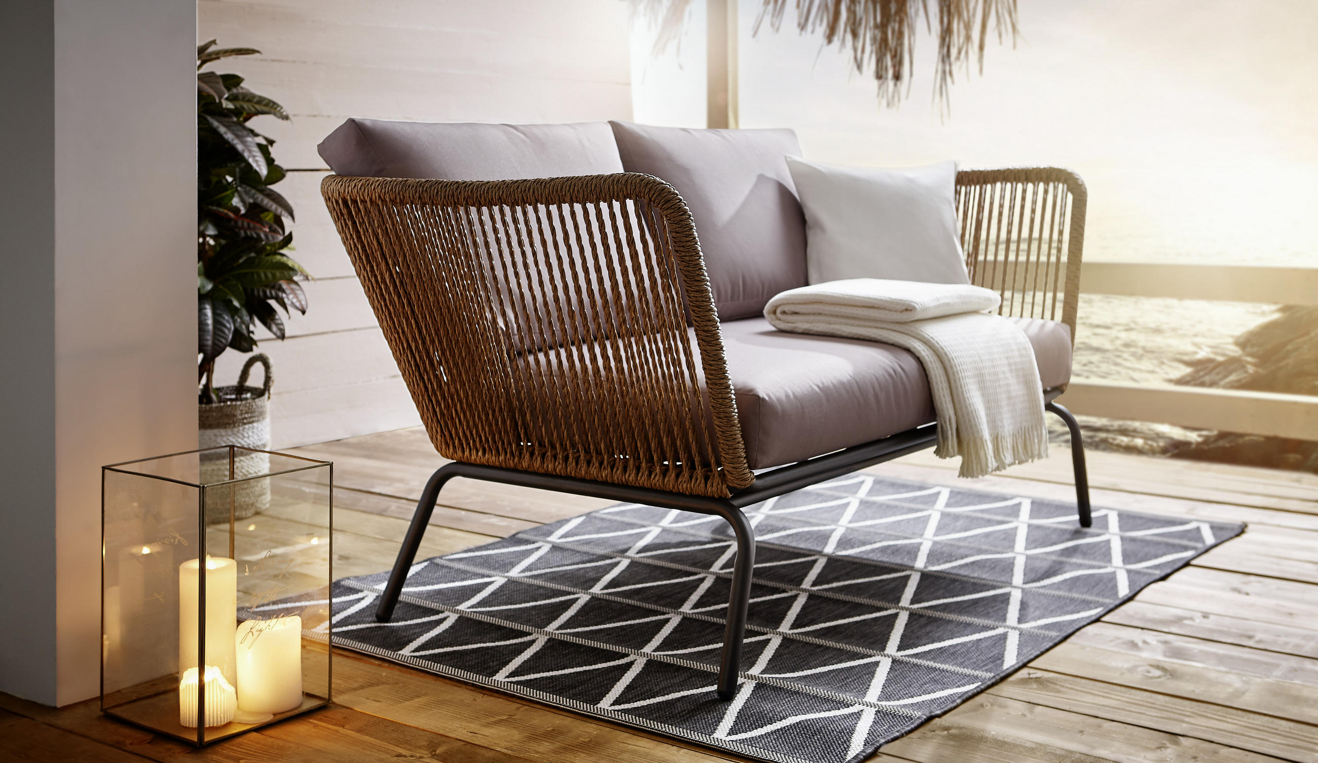 LOUNGESOFA 151/80,5/75 cm Aluminium  - Beige/Anthrazit, Design, Kunststoff/Textil (151/80,5/75cm) - Ambia Garden