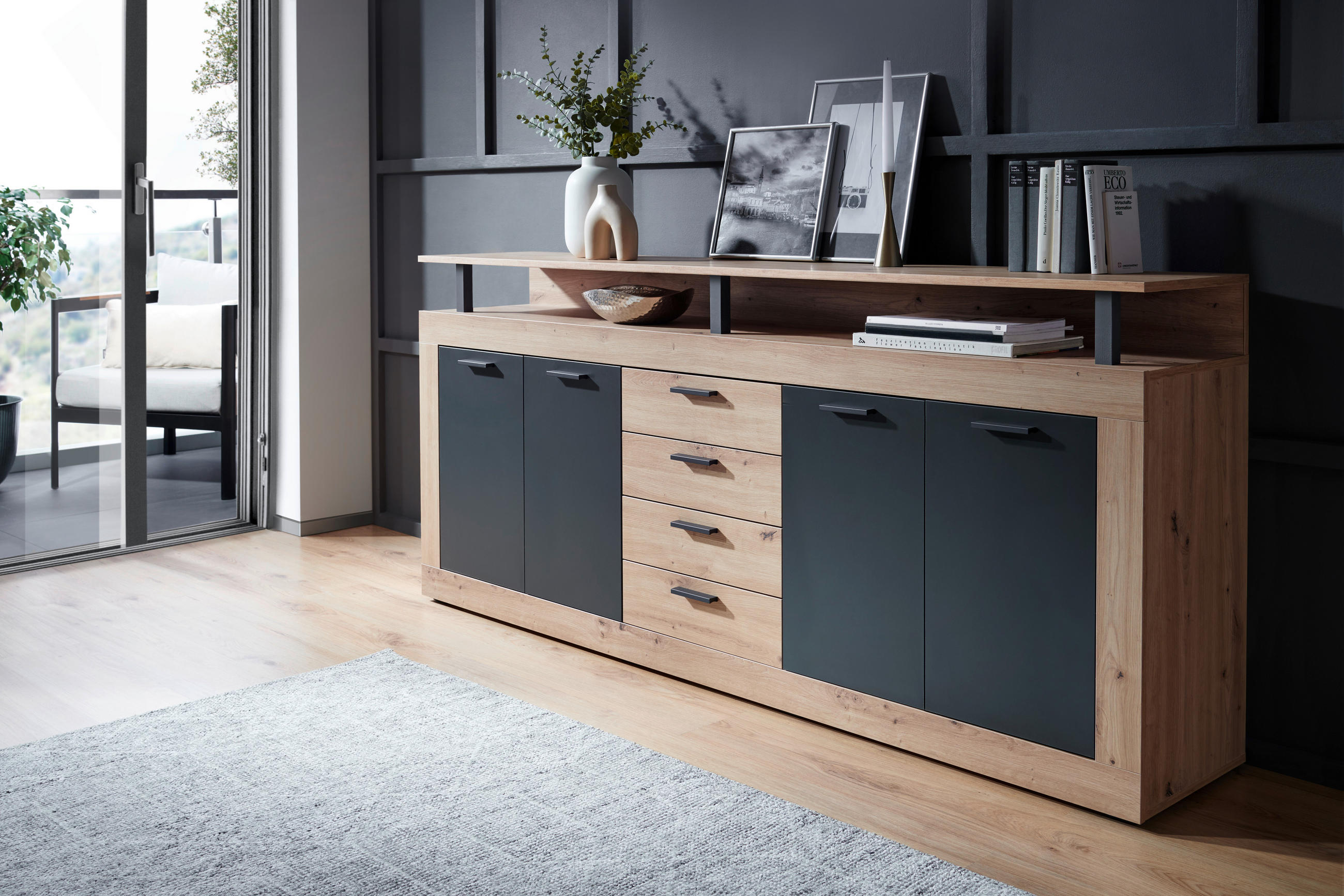 SIDEBOARD  in 195/88/38 cm  - Anthrazit/Schwarz, KONVENTIONELL, Holzwerkstoff/Kunststoff (195/88/38cm) - Xora