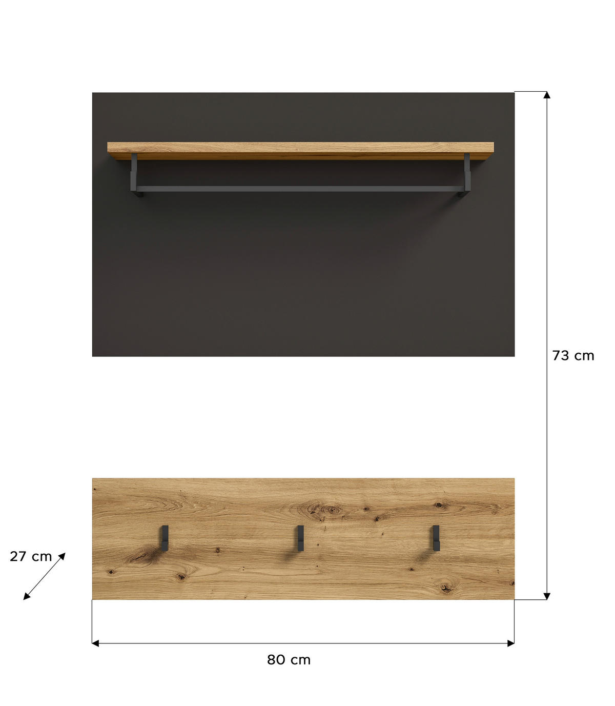 GARDEROBNI PANEL - barve hrasta/temno rjava, Konvencionalno, leseni material (80/73/27cm) - MID.YOU