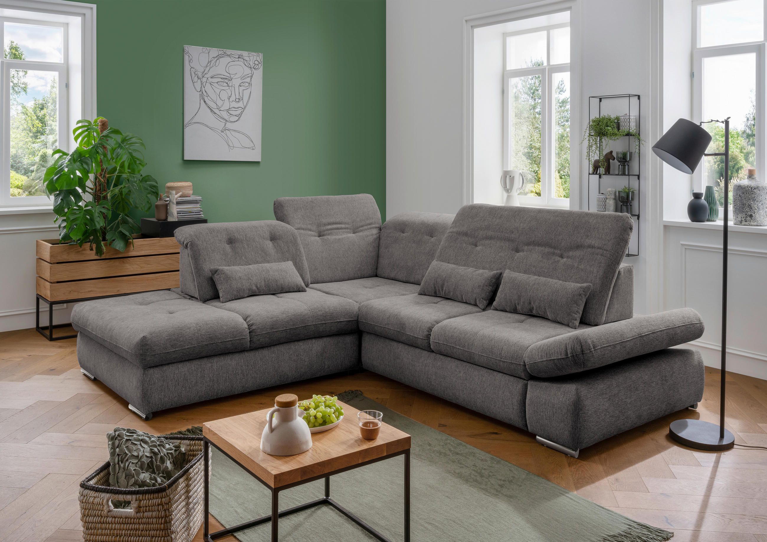 ECKSOFA in Chenille Braun, Grau  - Chromfarben/Braun, Design, Textil/Metall (254/280cm) - Livetastic