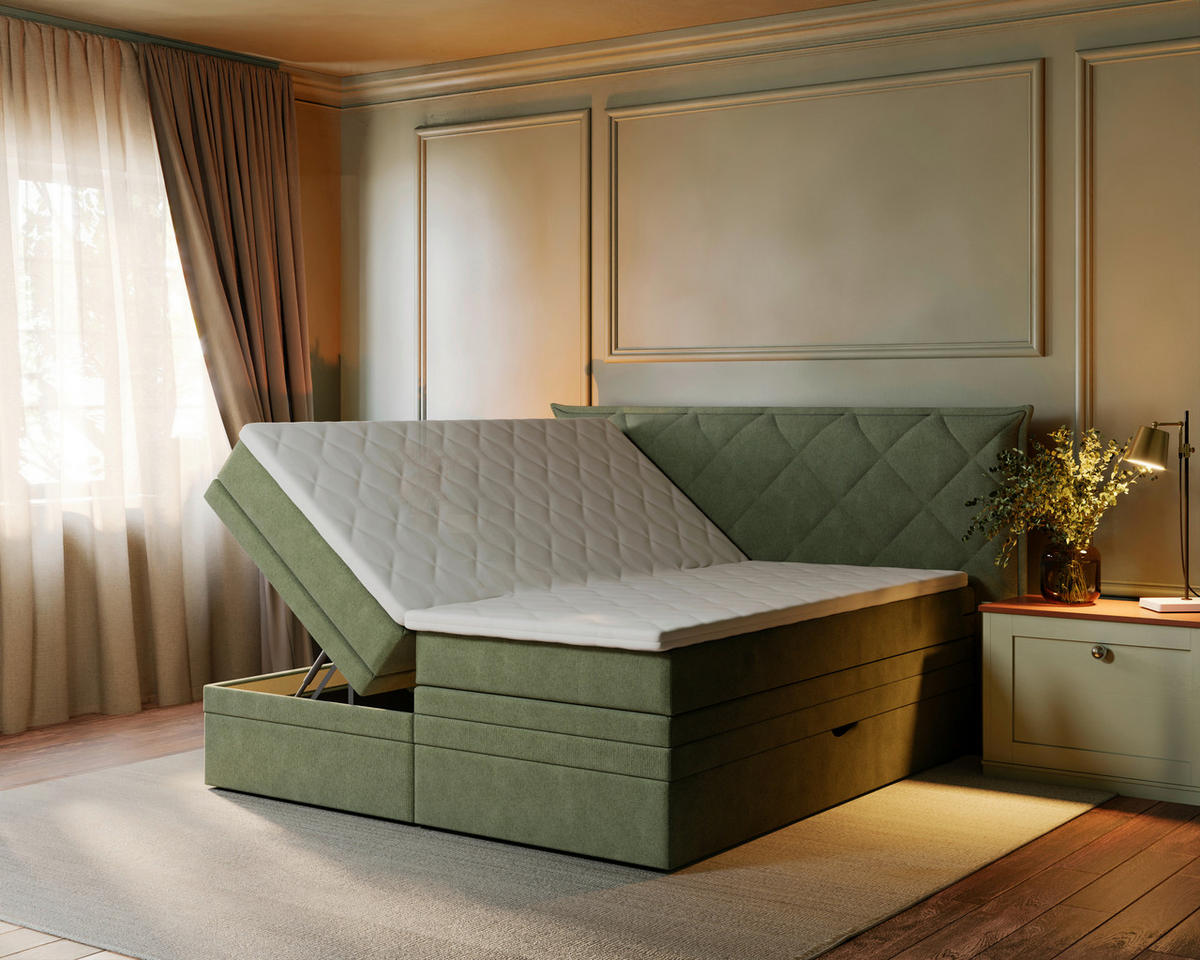 BOXSPRINGBETT 160/200 cm  in Grün  - Schwarz/Grün, KONVENTIONELL, Holz/Textil (160/200cm) - Welnova
