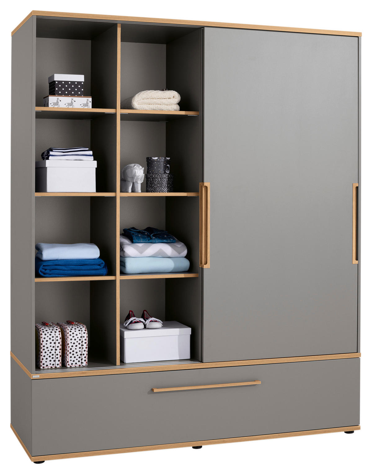  SCHIEBETÜRENSCHRANK 164/200/62 cm 2-türig  - Eichefarben/Grau, Design, Holz/Holzwerkstoff (164/200/62cm) - Paidi