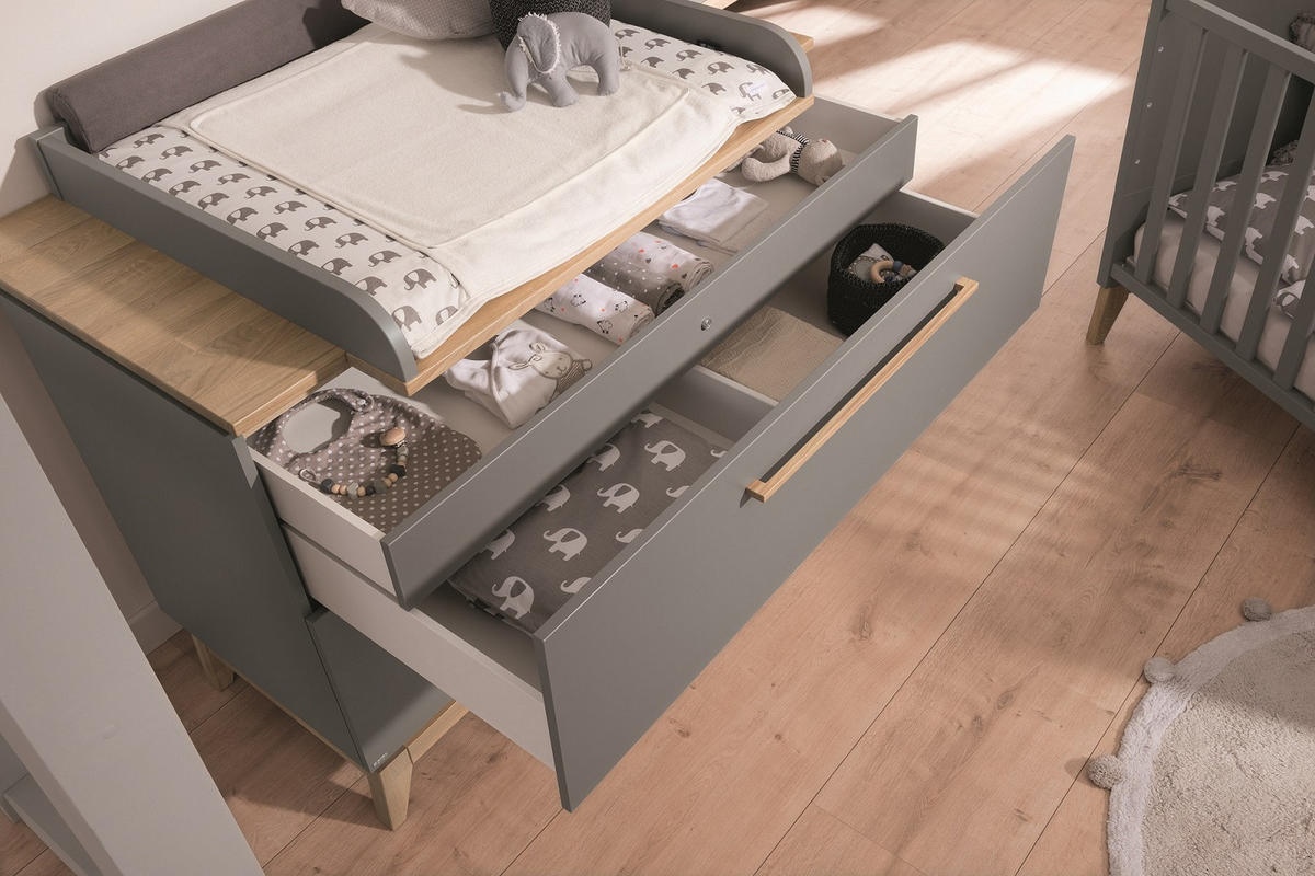 KOMODA ZA PREVIJANJE  Sten  - siva/boje hrasta, Design, drvni materijal/drvo (123,3/92,1/57,2cm) - Paidi