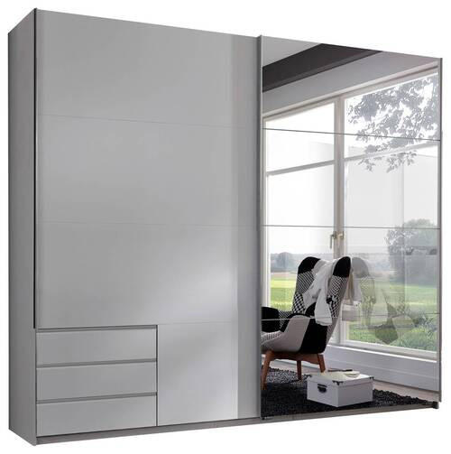 OMARA Z DRSNIMI VRATI, bela - bela/barve aluminija, Moderno, kovina/leseni material (225/210/65cm) - Hom`in