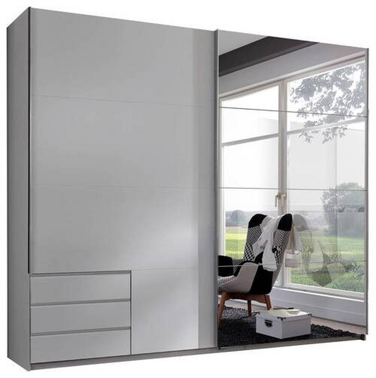 OMARA Z DRSNIMI VRATI, bela  - bela/barve aluminija, Moderno, kovina/leseni material (225/210/65cm) - Hom`in