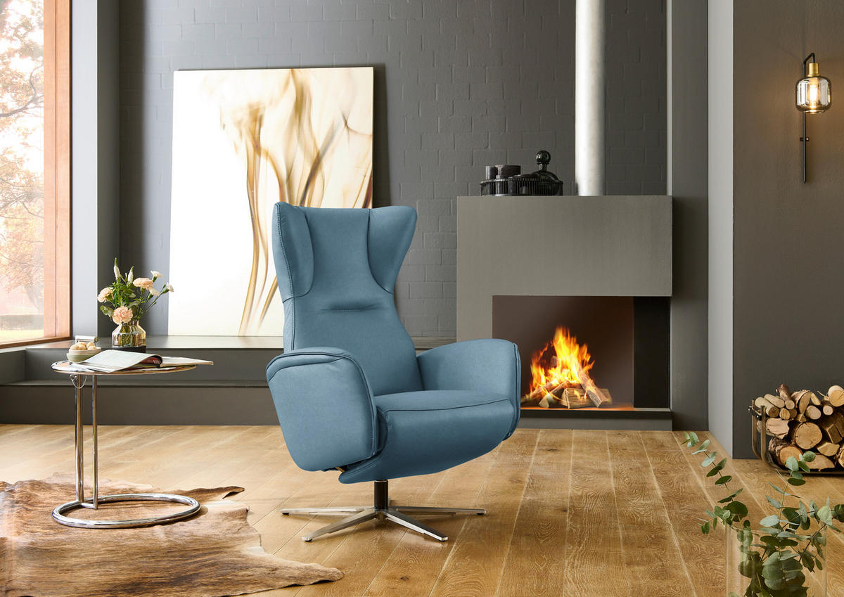 RELAXSESSEL Leder Blau  - Blau/Schwarz, Design, Leder/Metall (75/106/86cm) - Valdera