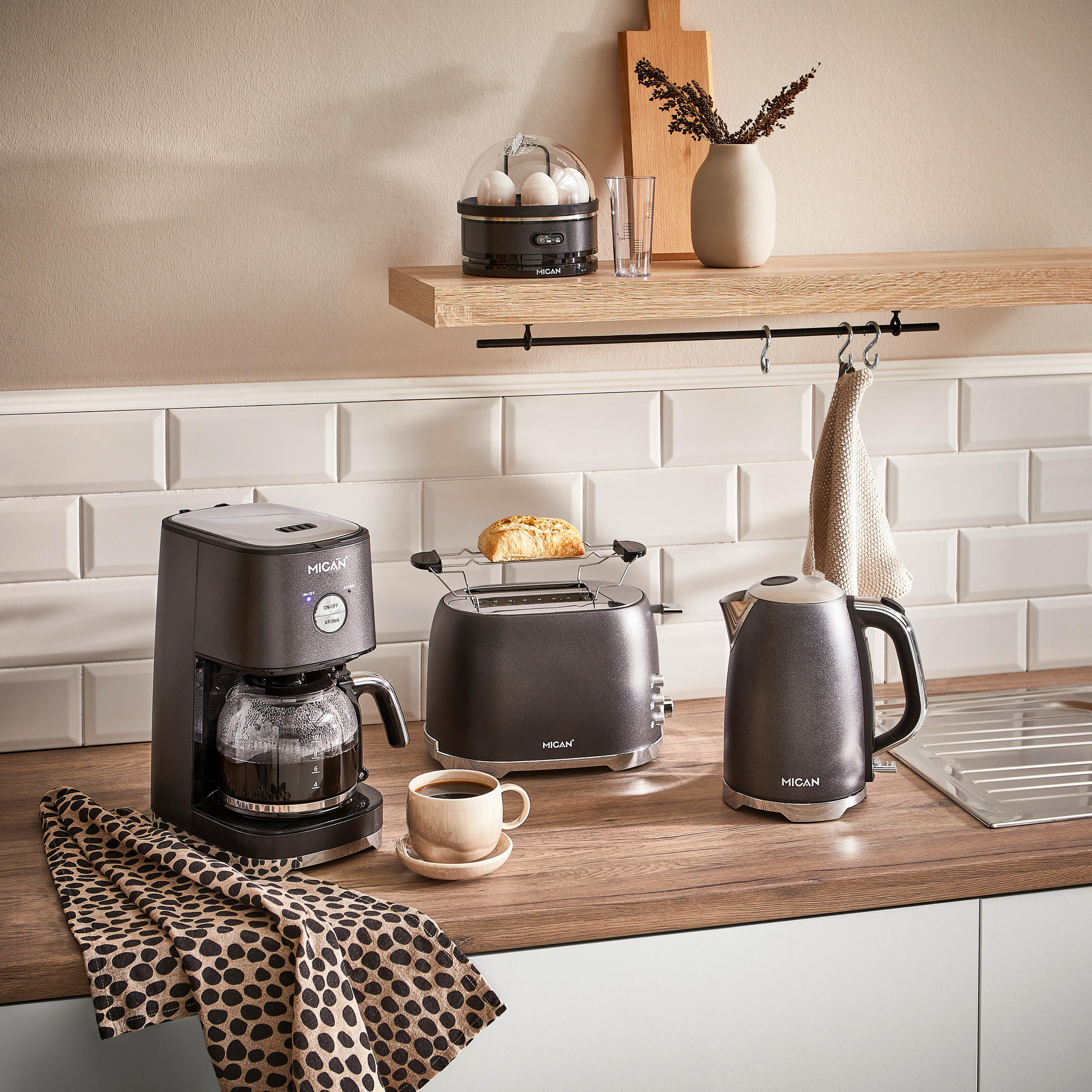 FILTERKAFFEEMASCHINE  - Dunkelgrau, KONVENTIONELL, Glas/Kunststoff (1,5l) - Mican