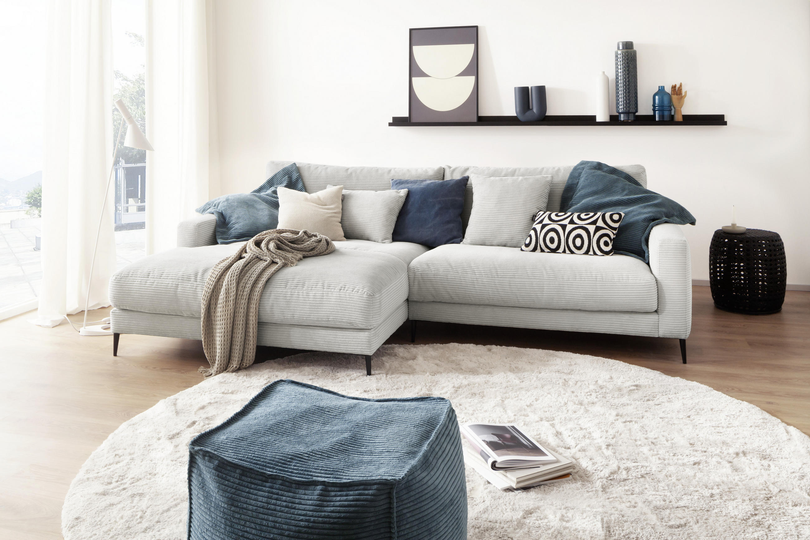 ECKSOFA Taupe Cord  - Taupe/Schwarz, Design, Textil/Metall (190/272cm) - Pure Home Lifestyle