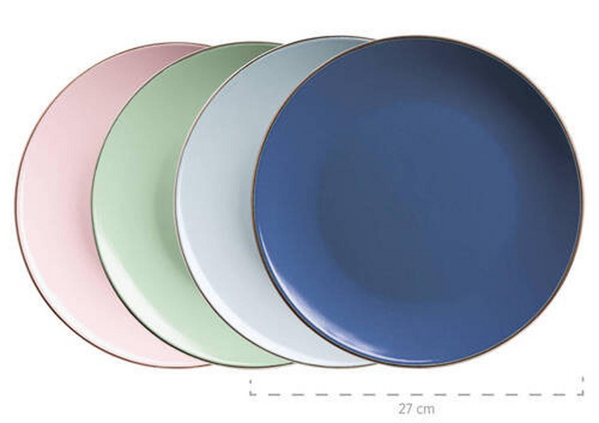 KOMBISERVICE Metallic Rim 16-teilig  - Rosa/Dunkelblau, Basics, Keramik (33/31,7/32,5cm) - Mäser