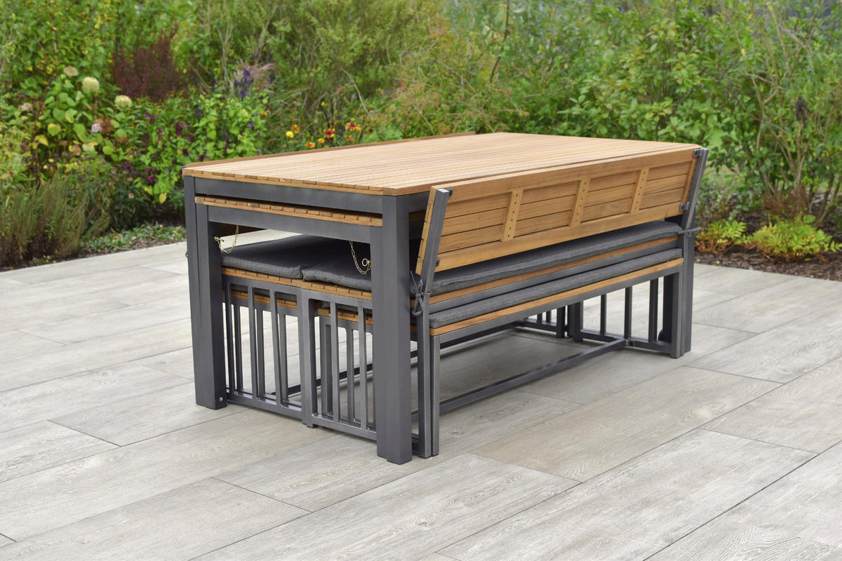 GARTENSET Akazie Hartholz Aluminium  - Dunkelgrau/Graphitfarben, KONVENTIONELL, Holz/Textil - Gardenson