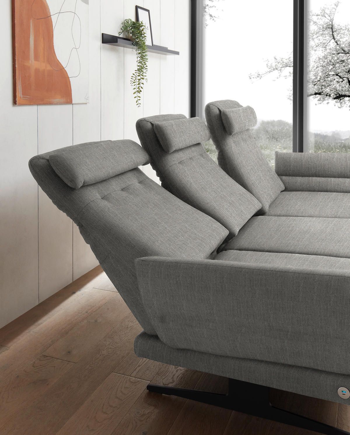 ECKSOFA in Flachgewebe Hellgrau  - Hellgrau/Schwarz, Design, Textil/Metall (279-327/176-217cm) - Dieter Knoll