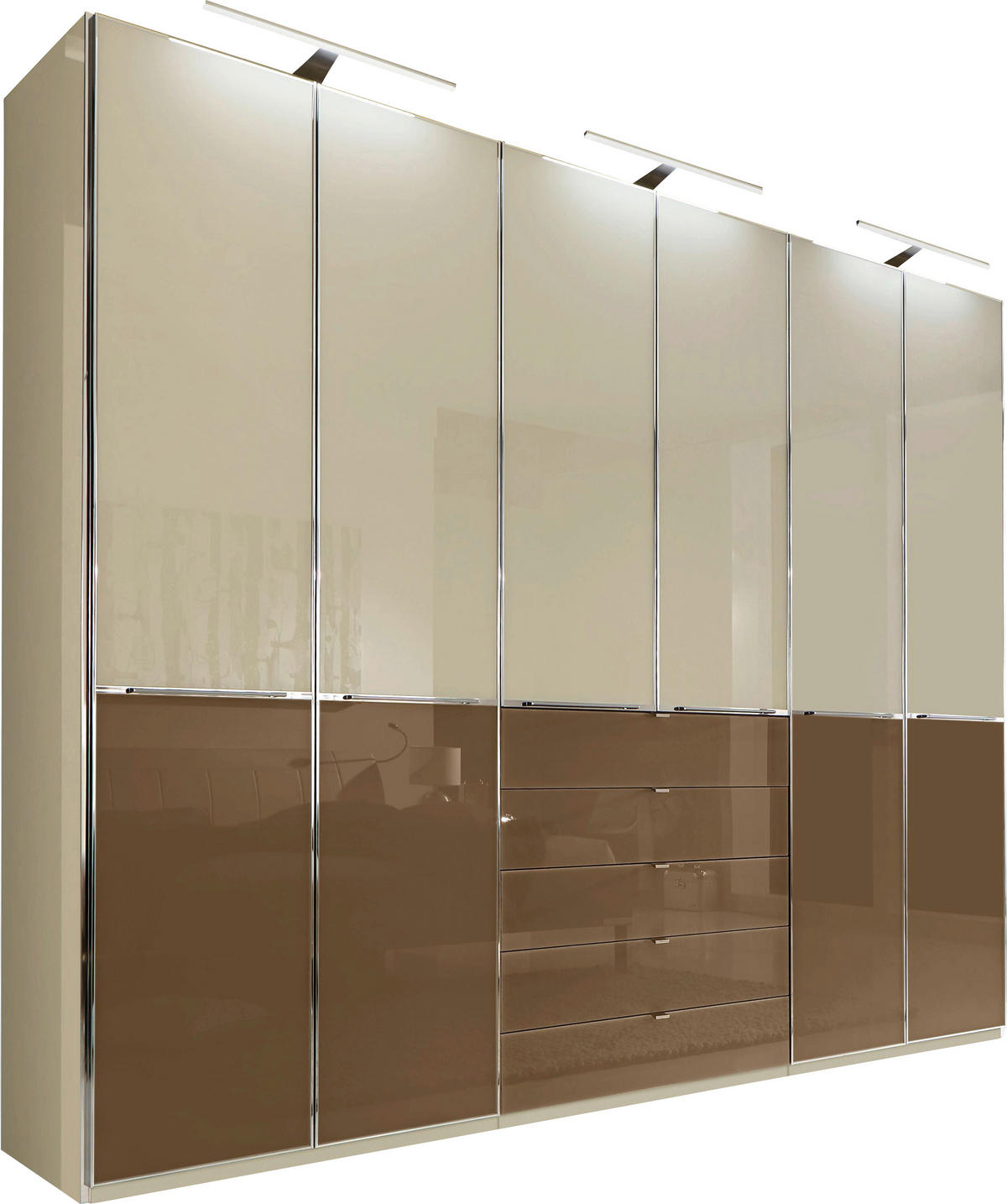 DREHTÜRENSCHRANK in Braun, Eichefarben, Beige  - Chromfarben/Eichefarben, Design, Glas/Holzwerkstoff (300/236/62cm) - Novel