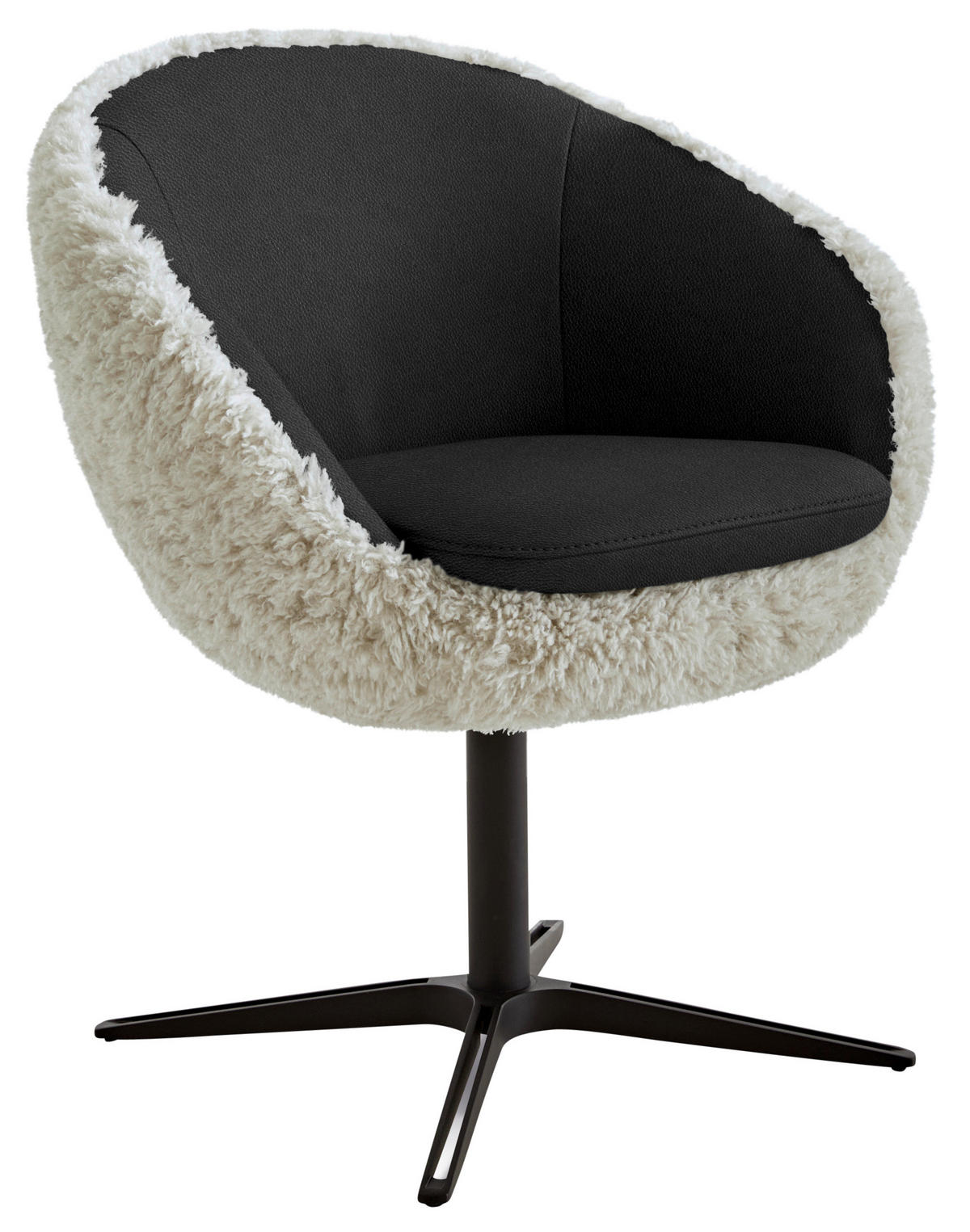 ARMLEHNSTUHL  Beinauswahl, Lederauswahl, Stoffauswahl, Sitzfläche 360° drehbar Hochflor Kombination Echtleder/Stoff  - Beige/Schwarz, Design, Leder/Textil (65/81/61cm) - Koinor