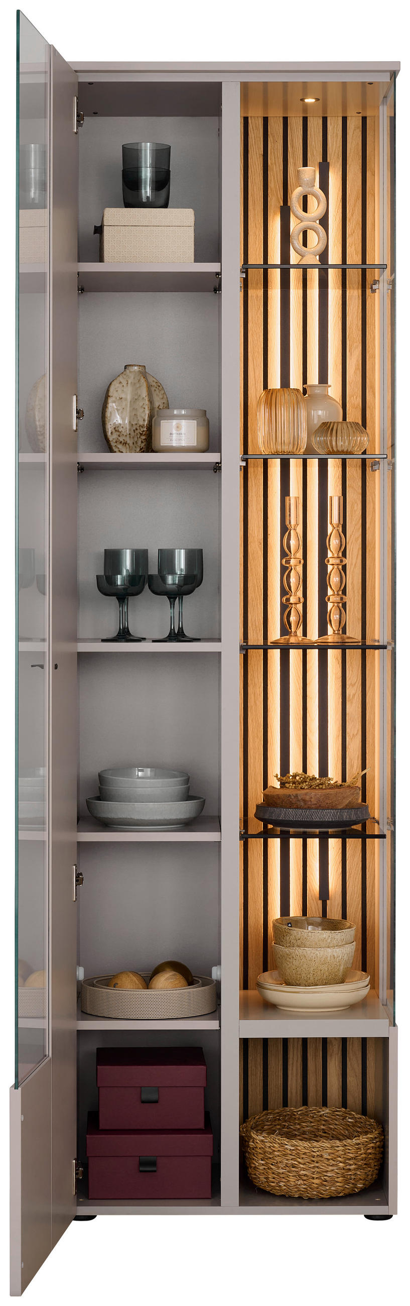 VITRINE Eichefarben, Seidengrau  60/208/43 cm  - Eichefarben/Anthrazit, Design, Glas/Holz (60/208/43cm) - Venjakob