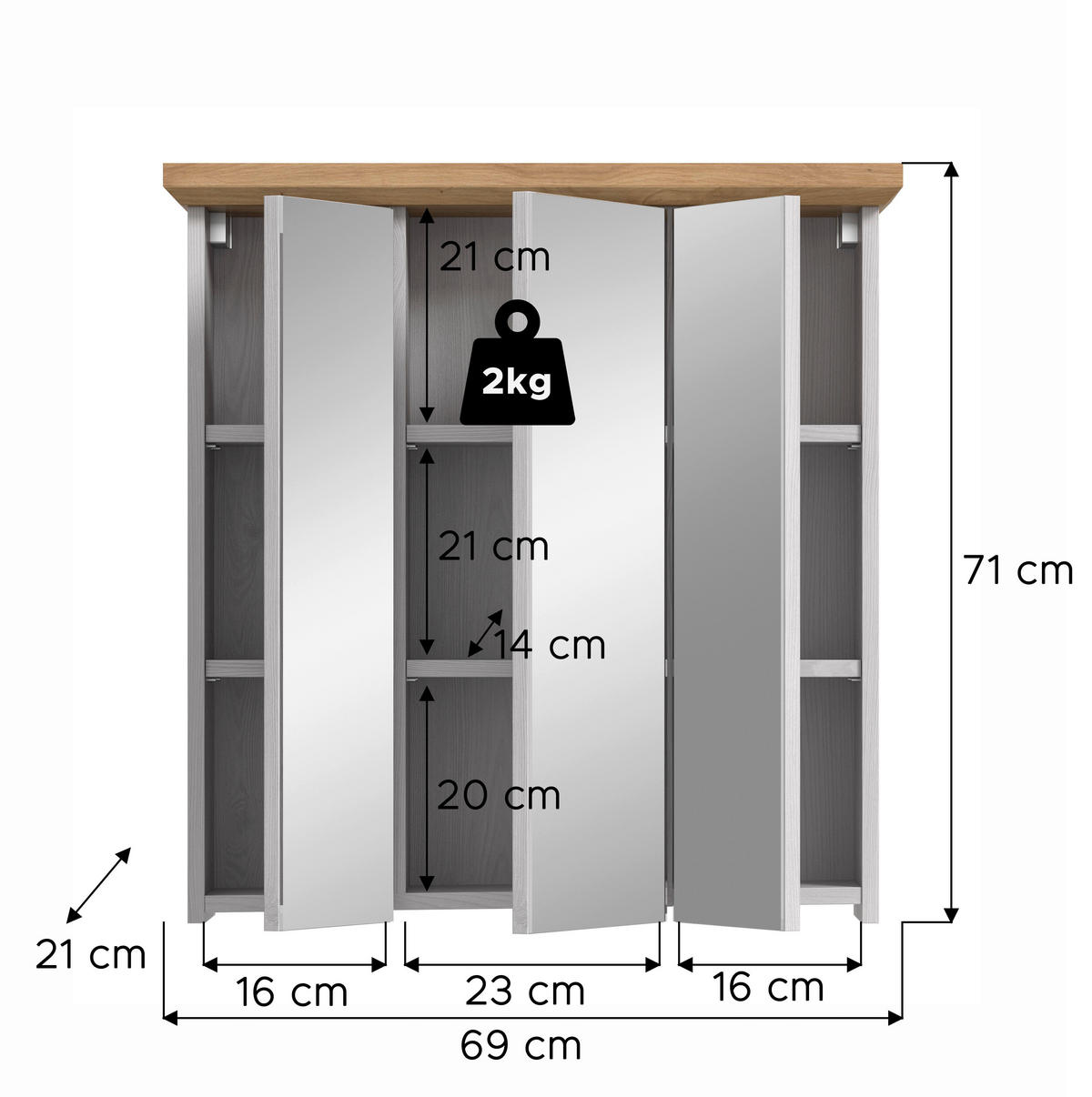 ZRCADLOVÁ SKŘÍŇKA, barvy modřínu, 69/71/21 cm - barvy modřínu, Trend, kompozitní dřevo/sklo (69/71/21cm) - MID.YOU