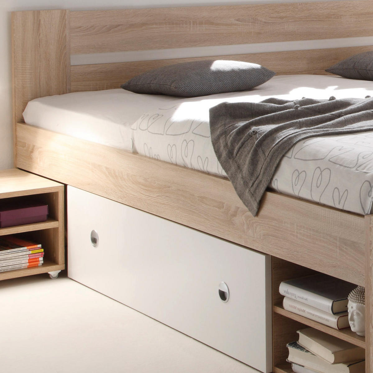 ZOSTAVA S POSTEĽOU, 140/200 cm, biela, farba duba - biela/farba duba, Design, kompozitné drevo (140/200cm) - Cantus