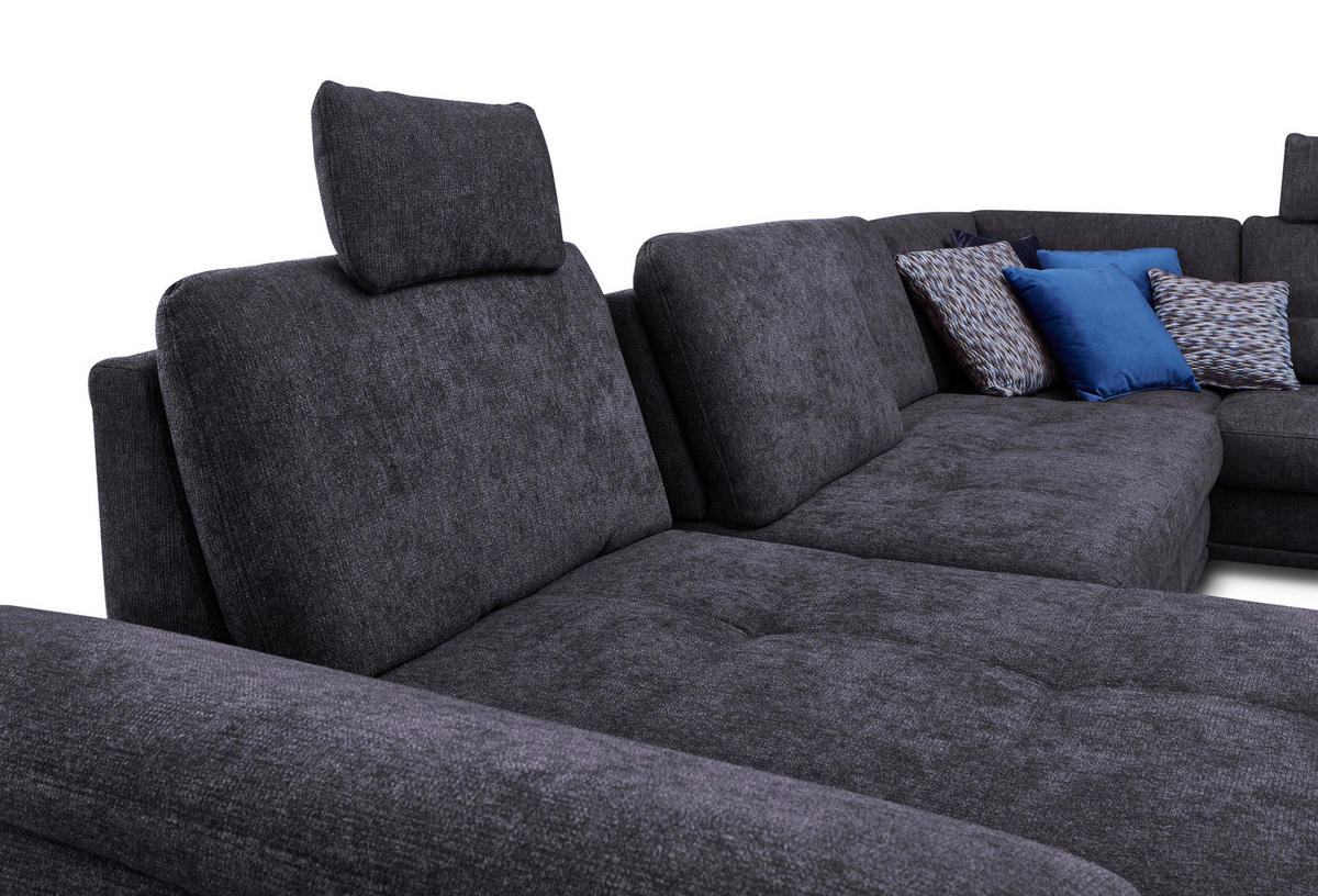 WOHNLANDSCHAFT in Flachgewebe Dunkelblau  - Silberfarben/Dunkelblau, Konventionell, Textil/Metall (176/363/223cm) - Sit & More