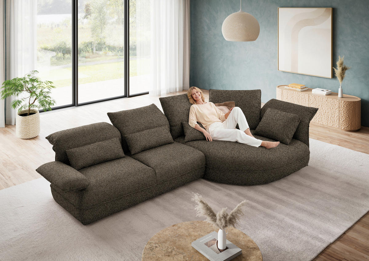 ECKSOFA Chenille Braun  - Schwarz/Braun, Design, Kunststoff/Textil (343/154cm) - Koinor