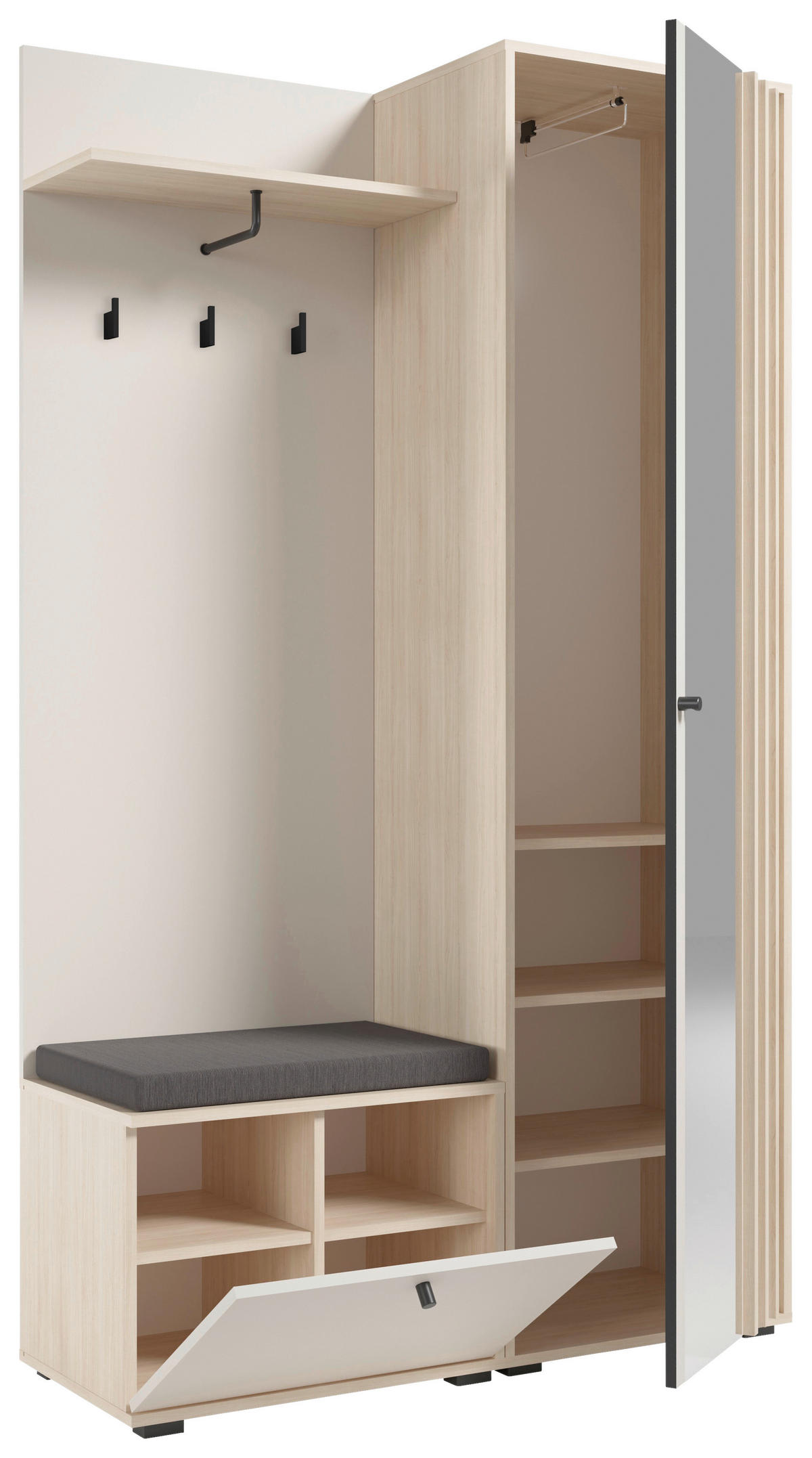 GARDEROBE 5-teilig  in 114/197/40 cm  - Kaschmir/Eichefarben, Design, Glas/Holzwerkstoff (114/197/40cm) - Xora