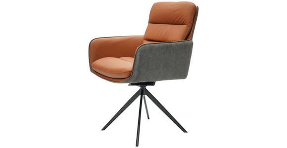 ARMLEHNSTUHL in Eisen Mikrofaser Echtleder pigmentiert - Cognac/Anthrazit, Design, Leder/Textil (58/89/67cm) - Novel