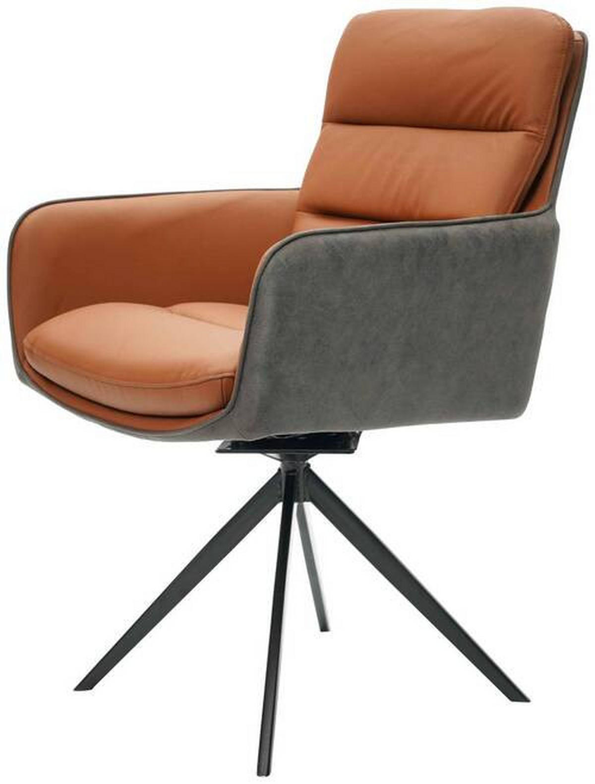 ARMLEHNSTUHL  in Eisen Mikrofaser Echtleder pigmentiert  - Cognac/Anthrazit, Design, Leder/Textil (58/89/67cm) - Novel