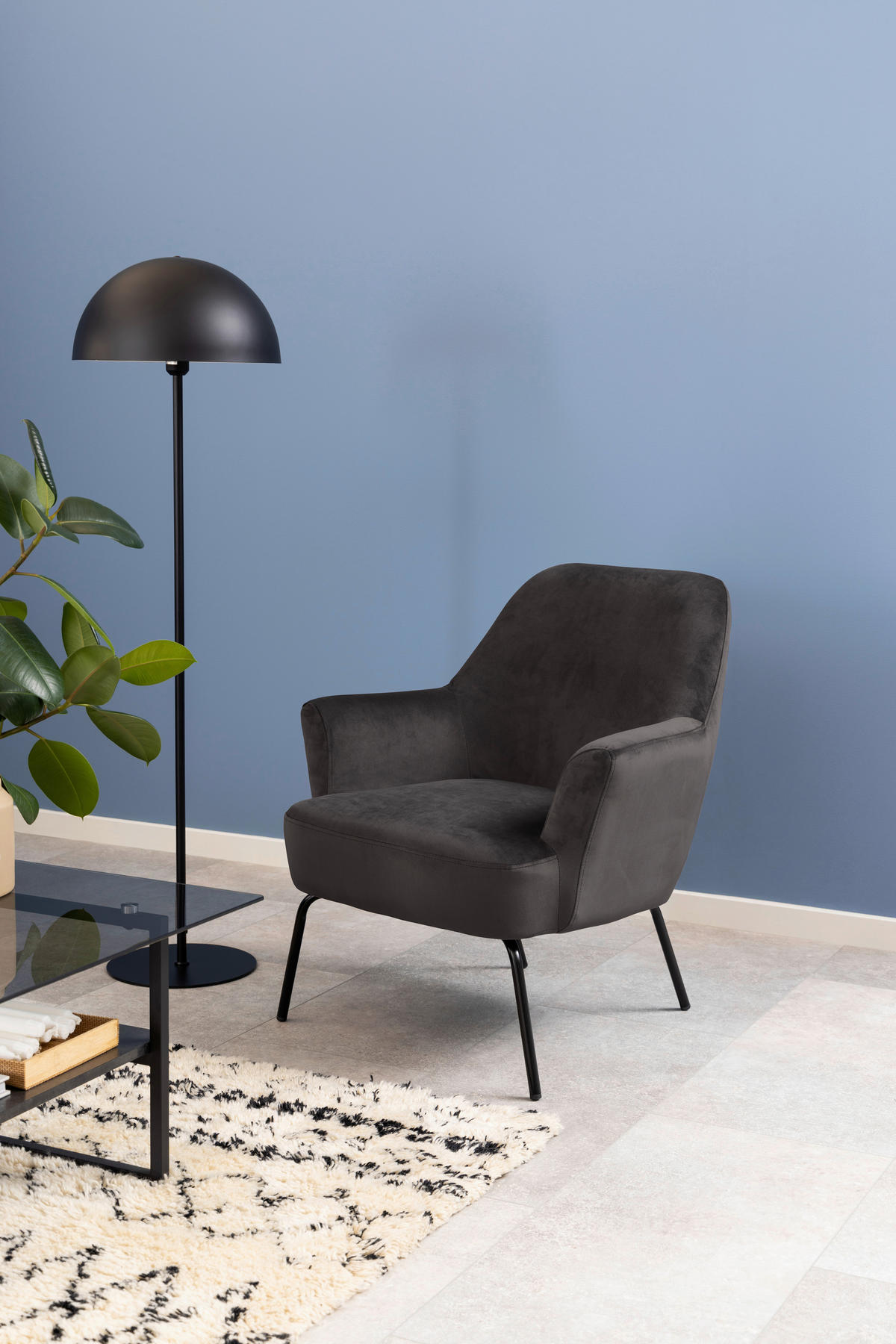 FÅTÖLJ i textil mörkgrå  - mörkgrå/svart, Klassisk, metall/textil (75/83/75cm) - Livetastic