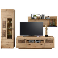 WOHNWAND  in Graphitfarben, Eichefarben, Eiche Artisan  300/201/47 cm  - Eichefarben/Graphitfarben, MODERN, Glas/Holzwerkstoff (300/201/47cm) - Livetastic