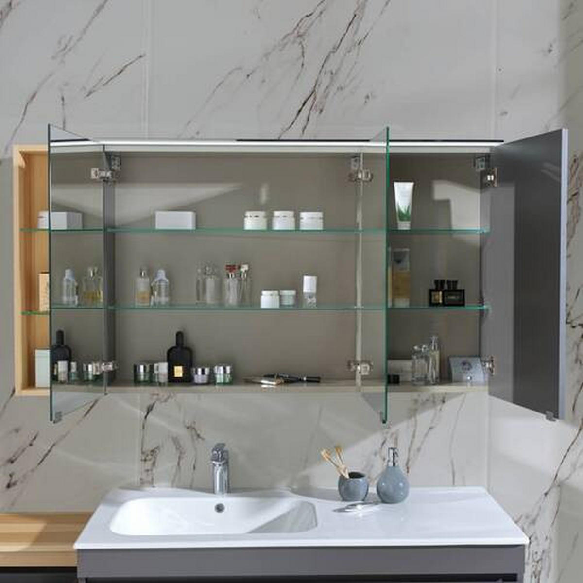 SALLE DE BAIN  in 207 cm  - Weiss/Graubraun, Modern, Glas/Holz (207cm) - Novel