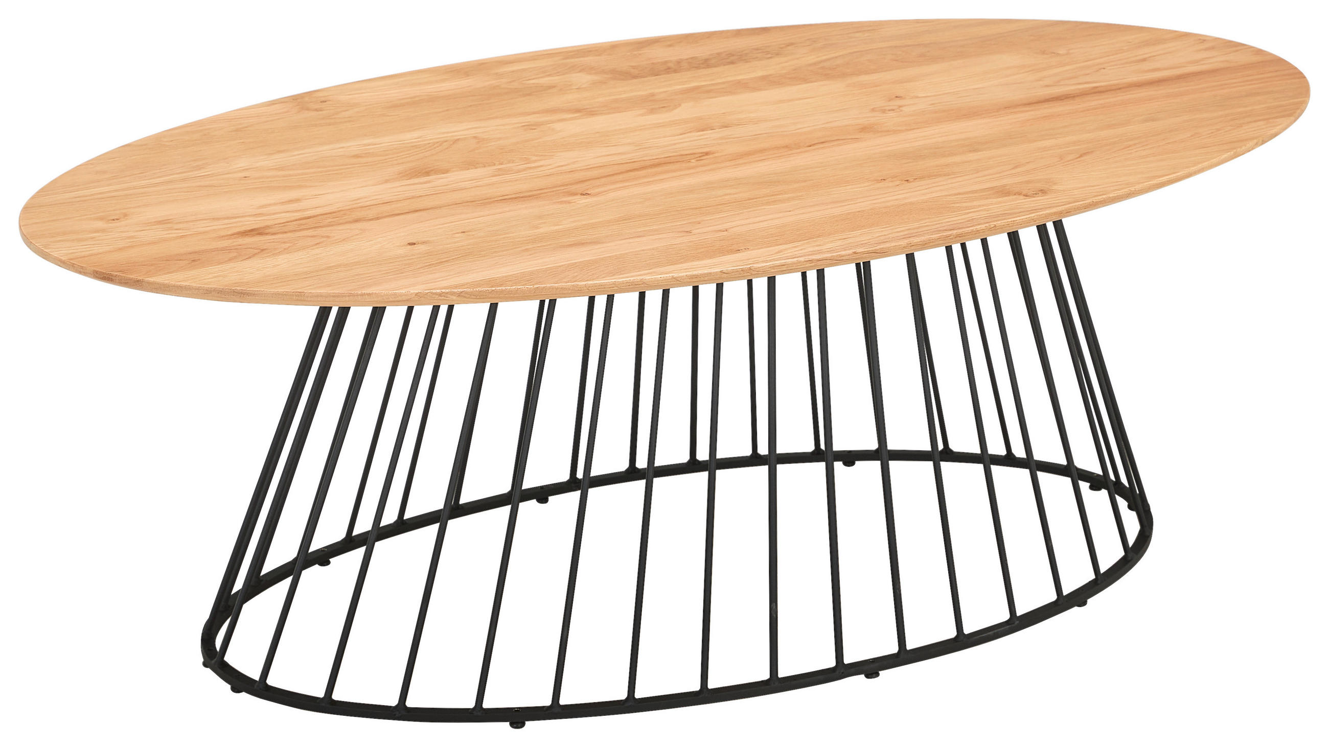 COUCHTISCH Eiche massiv oval Naturfarben, Schwarz  - Schwarz/Naturfarben, Design, Holz/Metall (120/40/65cm) - MID.YOU