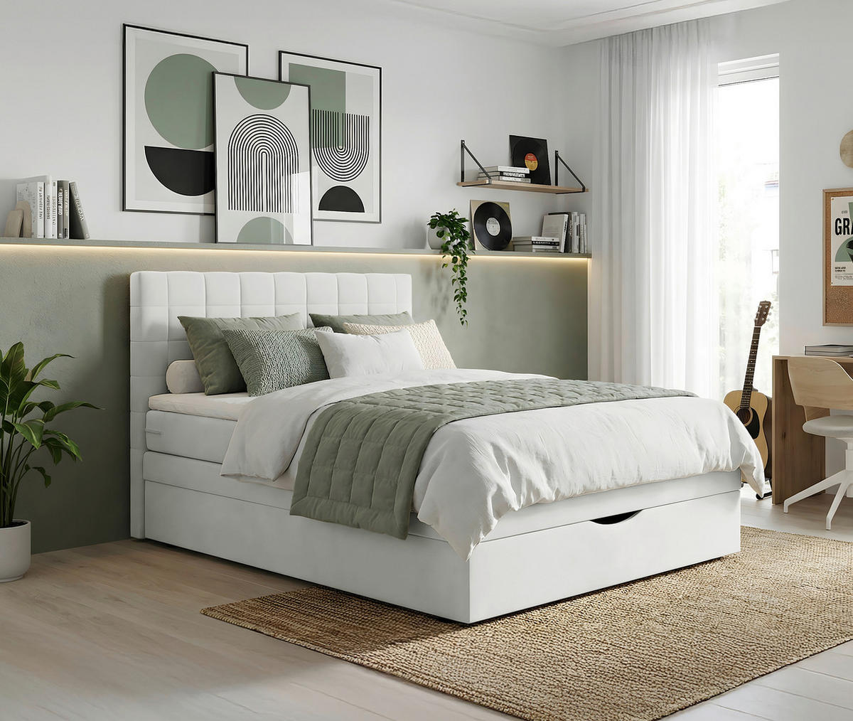 BOXSPRINGBETT 140/200 cm,  in Creme  - Creme/Schwarz, Design, Kunststoff/Textil (140/200cm) - Welnova