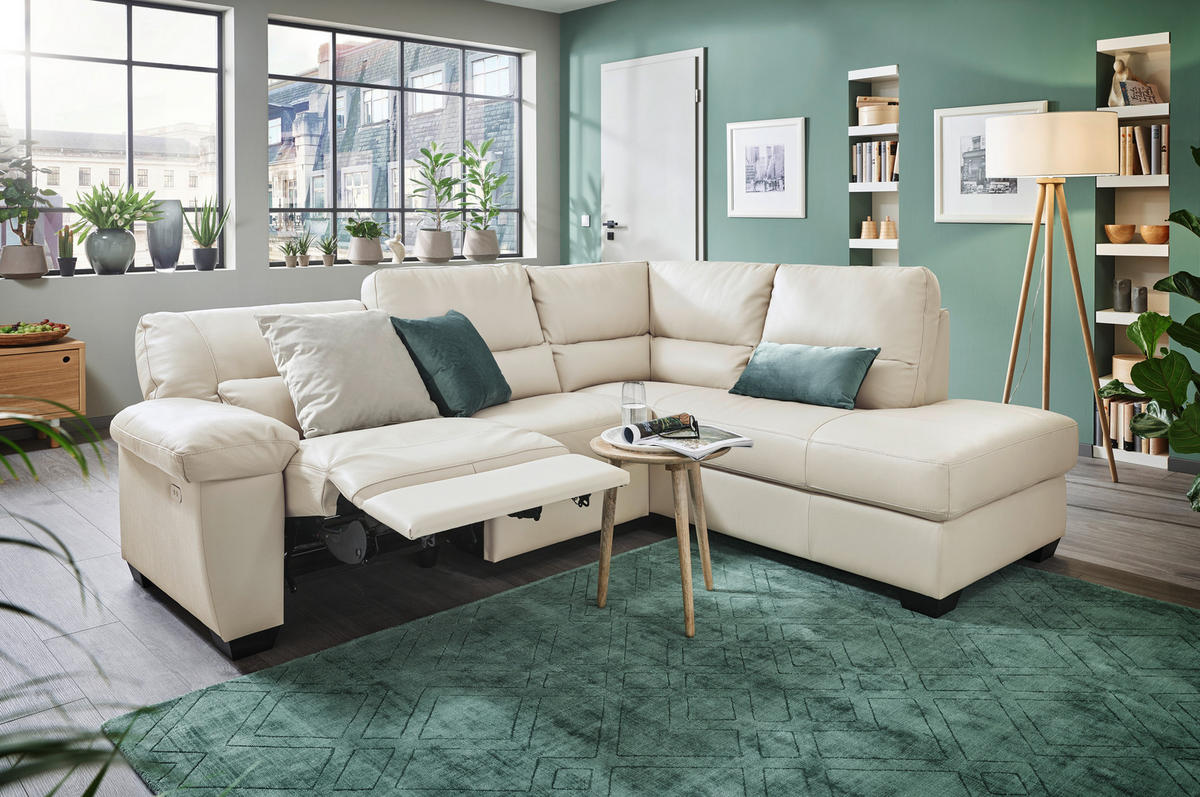 ECKSOFA Weiß Kombination Echtleder/Lederlook  - Weiß, KONVENTIONELL, Leder/Kunststoff (248/201cm) - Livetastic