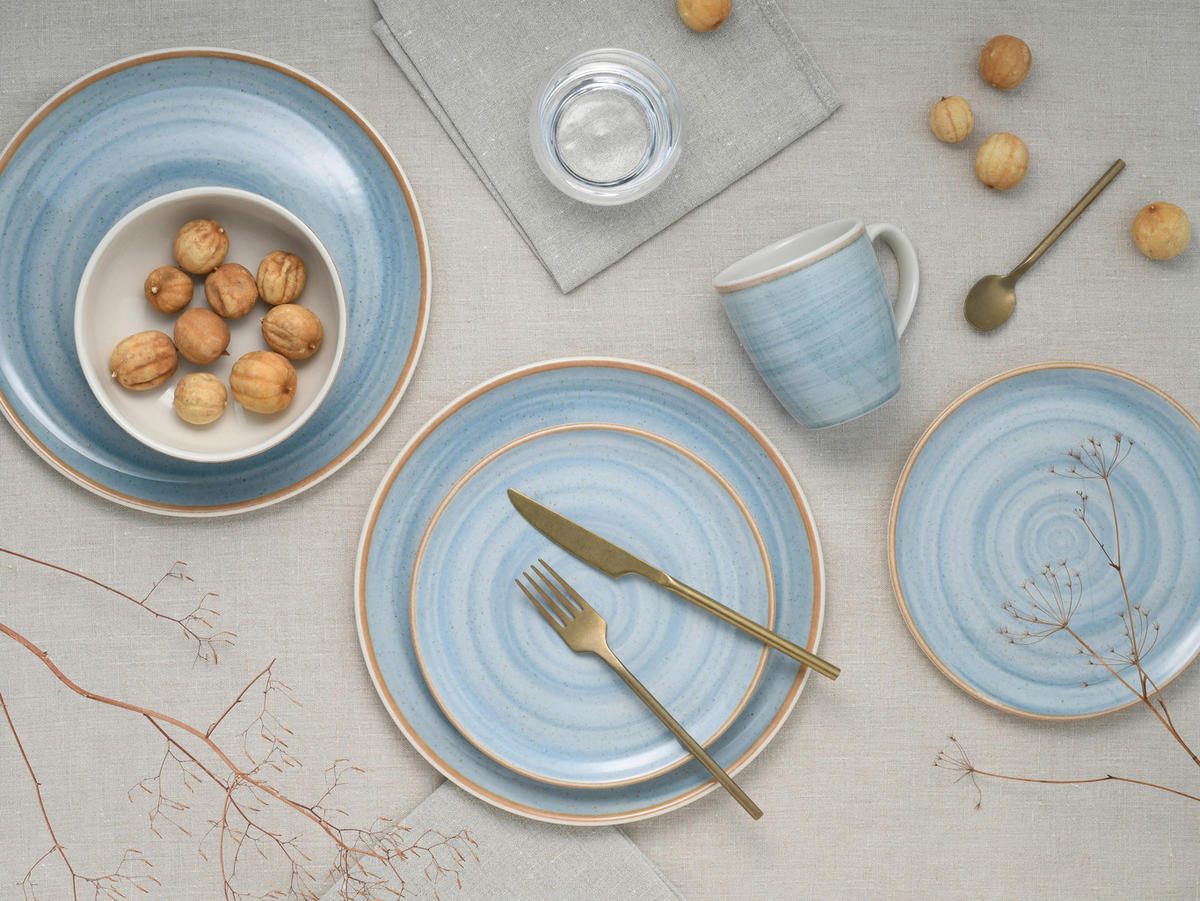 KOMBISERVICE Caoba 16-teilig  - Azurblau/Creme, Basics, Keramik - Creatable